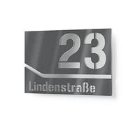 Graviers Design placa de dos líneas para exterior - 215x150 mm, antracita metalizado, acero inoxidable V2A (AISI 304), número + texto personalizables