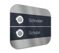 Graviers Design Timbre multifamiliar con pulsador LED 2 nombres grabados - V2A acero inoxidable 140x115 mm - empotrable seleccionable de superficie para puerta