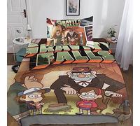 Gravity Falls Funda De Edredón 3D, De Polialgodón Anime Microfibra con 2 Piezas Fundas De Almohada Juego De Cama para Edredón con Cremallera para Familias Y Niños Single(135x200cm)