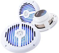 Gravity Marine Speakers - 6.5 Inch 2 Way Waterproof and Weather Resistant Outdoor Audio Stereo Sound System with LED Lights, 350 Watt Power and Low Profile Slim Style - 1 Pair - MG680 (White)