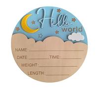 Gravures Nombre del bebé Fecha Recuerdo Luna de Regalo Temático Madera Hospital Signo de Nacimiento Forma Redonda Jardín de infantes Tablero Decorativo Nombre de Bebé Signo