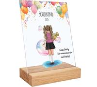 GRAVURZEILE Cristal acrílico impreso con configuración, escolarización, diseño personalizable para personalizar, regalo personalizado para el primer día de clases, color: niña