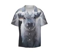 Gray Cow - Camisa casual de manga corta para hombre, estilo hawaiano, transpirable y cómoda, con botones, Negro, M
