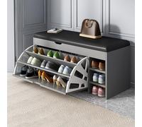 Gray Entryway Shoe Bench with Cushion Seat Wooden Storage Cabinet with Flip Drawer Freestanding for Hallway Hidden Shoe Storage Bench (80x30x51cm)