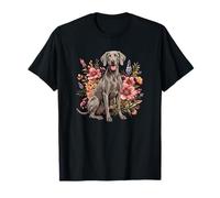 Gray Ghost Hunting Dog Vintage Flowers Floral Weimaraner Camiseta