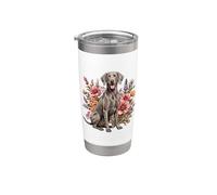 Gray Ghost Hunting Dog Vintage Flowers Floral Weimaraner Vaso térmico de acero inoxidable de doble pared