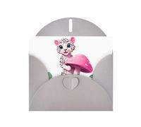 Gray JKIEGOQ Leopard Cub is collecting pink mushrooms - Tarjeta de felicitación de 4 x 6 pulgadas para Navidad, día de San Valentín, boda, tarjetas de invitación de fiesta