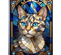 GRAY TABBY CAT *Stained Glass Jewel Art Design Print* COMPOSITION NOTEBOOK Travel Journal Diary Guest Book-Exotic Animal Feline Kitten Kitty Pet Lover ... School Ivy League University College Student