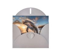 Gray WHJSHOP - Tarjeta de felicitación con diseño de delfín saltando - Papel nacarado de alta gama, doble cara, efecto perlado, hebilla de amor, sobre de papel perlado