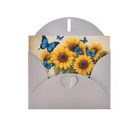 Gray WHJSHOP - Tarjeta de felicitación con diseño de girasoles amarillos con mariposas azules, papel nacarado de alta gama, doble cara, efecto perlado, hebilla de amor, sobre de papel perlado