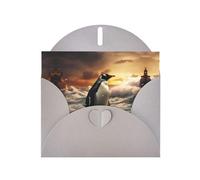 Gray WHJSHOP - Tarjeta de felicitación con diseño de pingüino marítimo - Papel nacarado de alta gama, doble cara, efecto perlado, hebilla de amor, sobre de papel per