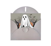 Gray WHJSHOP - Tarjeta de felicitación con estampado de fantasmas de Halloween, papel nacarado de doble cara, efecto perlado, hebilla de amor, sobre de papel perlado