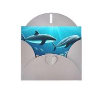 Gray WHJSHOP Whales under the Sea - Tarjeta de felicitación con estampado de ballenas bajo el mar, papel nacarado de alta gama, doble cara, efecto perlado, hebilla de amor, sobre de papel perlado
