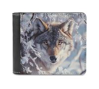 Gray Wolf in The Snowy - Cartera plegable para hombre con tarjetero y monedero de piel