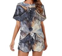 Gray Wolf in The Snowy - Conjunto de pijama de manga corta y pantalones cortos para mujer, ropa de dormir de 2 piezas, Estilo:, XXL