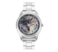 Gray Wolf in The Snowy - Reloj casual para hombre con correa de acero inoxidable y cuarzo de aleación