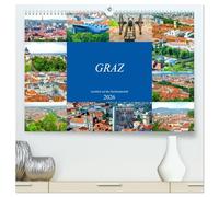 Graz - Ausblick auf die Dachlandschaft (hochwertiger Premium Wandkalender 2026 DIN A2 quer), Kunstdruck in Hochglanz: Lassen Sie sich verzaubern von der beeindruckenden und facettenreichen Stadt Graz.