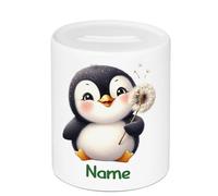 GRAZDesign Hucha infantil con nombre, personalizable, diseño de pingüino para niño y niña, regalo de dinero