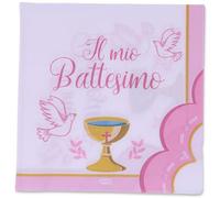 Graziano, Servilletas de papel para bautizo, color rosa, paquete de 20 servilletas, formato 33 x 33 cm, para buffet dulces party