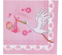 Graziano, Servilletas de papel para nacimiento, color rosa, paquete de 20 servilletas, formato 33 x 33 cm, para buffet de dulces