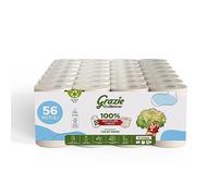 Grazie Natural, Papel Higiénico EcoNatural, 56 Rollos, Papel Higiénico Reciclado Fiberpack 100% Ecológico, Respeta el Medio Ambiente, Certificado Ecolabel y FSC Recycled, Made in Italy