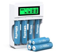 GRbatty Cargador Pilas Recargables AA y AAA 1,2 V 4 Piezas de AA 3300mAh y 4 Piezas de AAA 1100mAh Ni-MH Batería Recargables de 1200 ciclos con LCD Cargadores