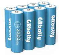 GRbatty Pilas Recargables AA 3300mAh 1,2 V Batería Recargables Ni-MH AA Alta Capacidad, más de 1200 ciclos,Paquete de 8