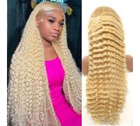 Grcabeir Peluca de cabello humano rubio 613 de 13 x 6 pulgadas con encaje frontal de 30 pulgadas, peluca de cabello humano 613 de onda profunda HD, densidad del 200 %, prearrancada con abuelitos, para