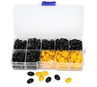 Grcfumo 580 ojos y narices de muñeca, juego de plástico negro de tamaños mixtos, suministros para hacer juguetes DIY para peluche y Amigurumi (580 piezas por caja (negro + amarillo))