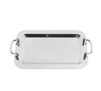 Grcfumo Placa de buffet de acero inoxidable, bandejas para servir, placa de acero buffet acabado de espejo brillante bandeja con mango para un restaurante de hotel banquete (Rectangular (longitud