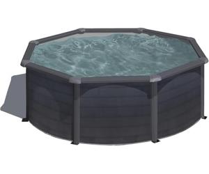 Gre KIT240GF Piscina de Acero Elevada, Redonda con Aspecto Acero Grafito, Piscinas Desmontables para Jardín, 240 x 120 cm, Kea