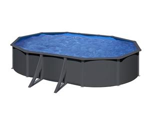 Gre KIT610GY Piscina de Acero Elevada, Ovalada con Aspecto Acero Gris Antracita, Piscinas Desmontables para Jardín, 610 x 375 x 120 cm, Kea