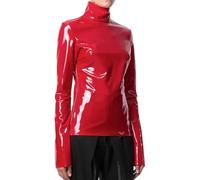 Greabuy Blusa de poliuretano suave y brillante para mujer, cómoda para el ocio o la noche, resistente al agua, sin botones, de piel sintética, cuello alto, rosso, M