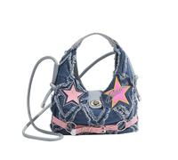 Greabuy Bolso cruzado de cinco puntas con estrellas para mujer, bolso de hombro de mezclilla, bolso de mano estético, elegante para uso diario, para mujer, bolso de hombro elegante, bolso de mezclilla
