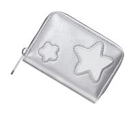 Greabuy Cartera compacta con diseño de estrellas para viajes, ligera, de poliuretano, para tarjetas, billetes, patrón de moda, patrón de moda, Silver