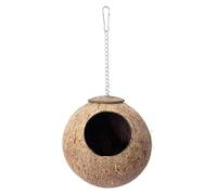 Greabuy Caseta de refugio para pájaros de concha de coco natural para pinzones y cacatúas, jaula para loros pequeños, nido colgante