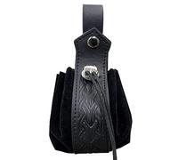 Greabuy Cinturón portátil vintage medieval con cordón, bolsa para cosplay, bolsa de dados de cuero, monedero, cintura, Patrón de hueso negro, 7.41x5.85in