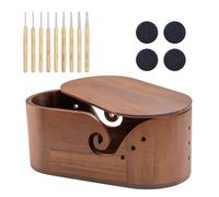 Greabuy Creative Yarn Assistant Box Bowl con tapa de madera bien ajustada para sostener suministros de manualidades bien organizado soporte de hilo para el hogar