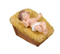 Greabuy Figuras de resina de bebé Jesús en un pesebre, estatua coleccionable de belén, regalo de Santa Fe, decoración navideña, figura de Jesús en pesebre