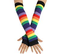 Greabuy Guantes largos sin dedos para mujer, diseño de arco iris, longitud al codo, punk, rock, brazo largo, Guantes de boca negros, 35 cm