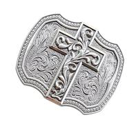 Greabuy Hebilla de cinturón con patrón retro de cruces, buenas aleaciones para personas de moda que buscan estilos únicos, hebillas unisex, Plata antigua., Talla única