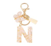 Greabuy Llavero de mariposa y letra, artículo de joyería combinado con borlas, bolsa de adorno, accesorio colgante para uso diario, elegante llavero con detalle de borlas de cuentas, N, Talla única