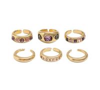 Greabuy Paquete de 6 anillos apilables con piedras preciosas vibrantes con diseños ajustables para una cómoda capa de anillos de moda para mujer, One Size, como se describe, como se describe