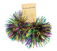 Greabuy Pendientes festivos de Mardi Gras, aretes de bola con pompones brillantes para exteriores, 7.8x5.85in, Acrílico
