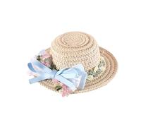 Greabuy Sombrero de paja para mascotas al aire libre, suministros de encaje de flores, pajilla para cachorros con lazo de cinta, sombreros para perros pequeños