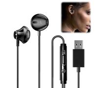 Greacesrio - Auriculares intraurales USB con cable, auriculares para juegos USB con micrófono y control de volumen para PS4, PS5, PC, ordenador portátil, 2,5 m