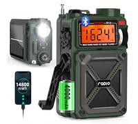 Greadio Radios portátiles de onda corta con radio meteorológica NOAA, radio digital AM FM de 14800 mWh con Bluetooth 5.4, manivela/solar/carga USB, compatible con USB/TF, paquete de cargador/SOS