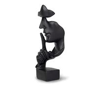 greafy Escultura decorativa Silence Negro - Estatua abstracta silenciosa de resina figura pensador sobre base negra como decoración de salón moderna figura decorativa para dormitorio y oficina, 27 cm