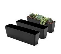 GREANER - 3 macetas rectangulares Negras de 41 x 10 cm, Agujeros de Drenaje y bandejas, plástico, alféizar de Ventana, Hierbas, suculenta, Flores jardín, balcón, decoración Interior y Exterior