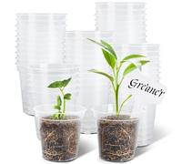 GREANER Paquete de 60 macetas Transparentes para vivero, Maceta de plástico de 3 Pulgadas con Agujeros de Drenaje, Maceta Reforzada para Plantas de Interior y Exterior con 20 Etiquetas para Plantas,